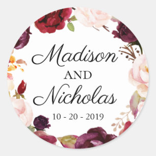 Pegatinas de Sello para sobres de Boda floral rosa