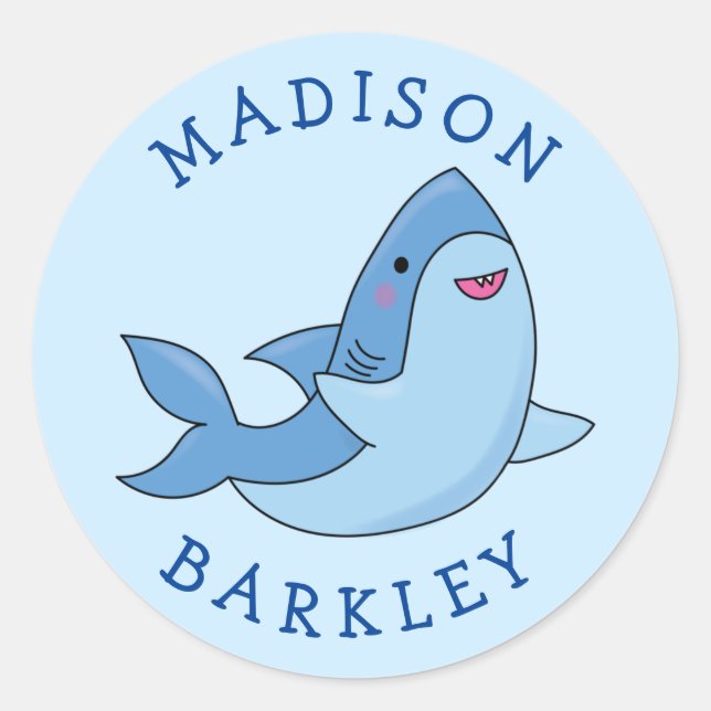 Pegatinas de Sello para sobres kawaii de tiburón (Anverso)