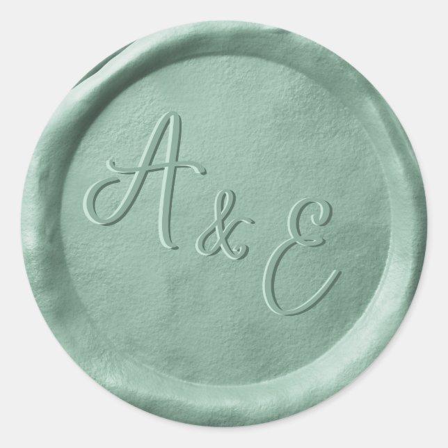 Pegatinas de sellos de lana de Boda verde monogram (Anverso)