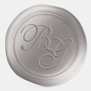 Pegatinas de sellos de lino monogramo de guion gri