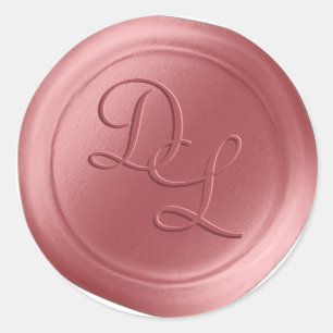 Pegatinas de sellos de lino monogramo rosa salmón