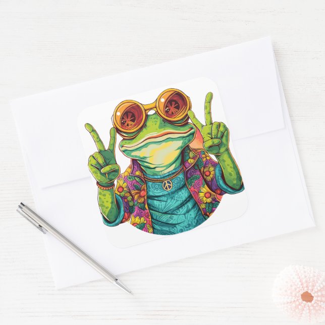 Pegatinas de signo de paz de rana hippie (Sobre)