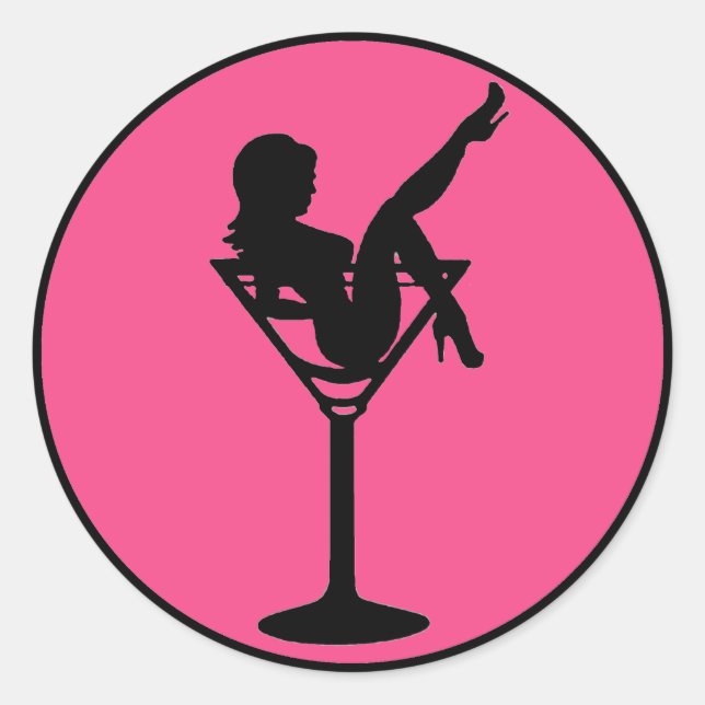 Pegatinas de silueta chica de martini negro rosa (Anverso)