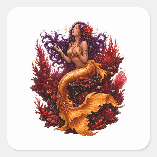 Pegatinas de Sirena Cantante Dorada Encantadora (Anverso)