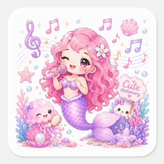 Pegatinas de sirena Kawaii lindas (Anverso)