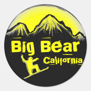 Pegatinas de snowboard amarillos de Big Bear Calif