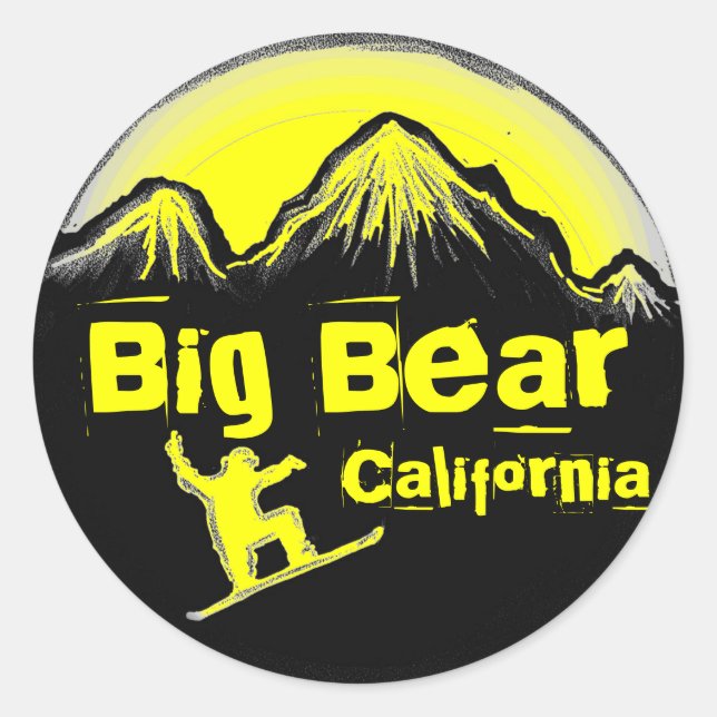 Pegatinas de snowboard amarillos de Big Bear Calif (Anverso)
