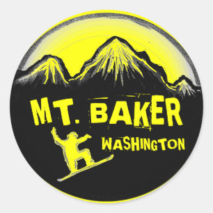 Pegatinas de snowboard amarillos del Monte Baker W