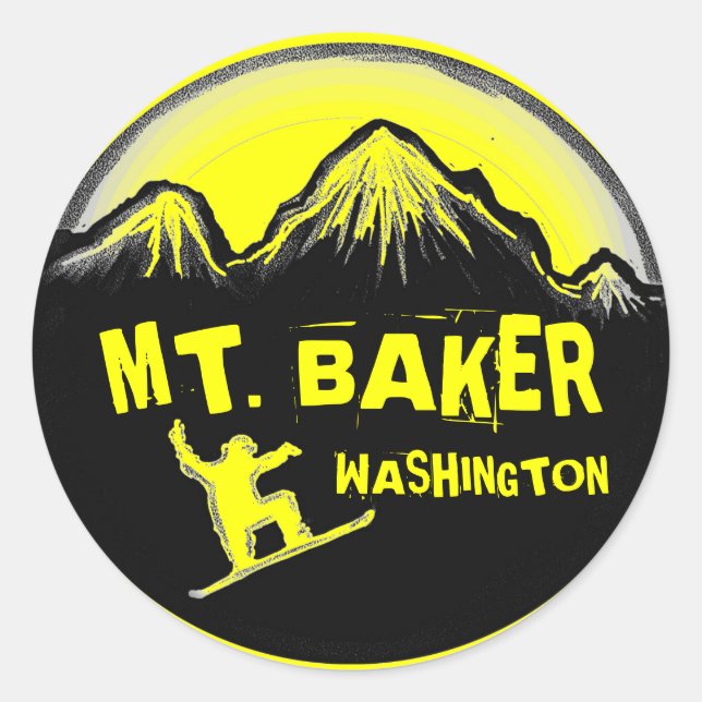 Pegatinas de snowboard amarillos del Monte Baker W (Anverso)