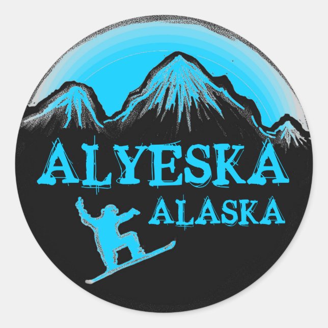 Pegatinas de snowboard azules de Alyeska Alaska (Anverso)