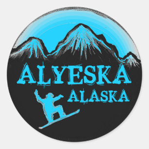 Pegatinas de snowboard azules de Alyeska Alaska