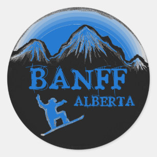 Pegatinas de snowboard azules de Banff Alberta Can