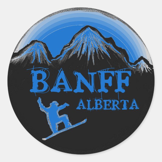 Pegatinas de snowboard azules de Banff Alberta Can (Anverso)