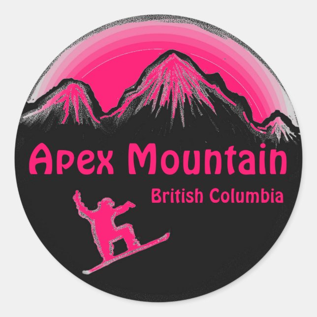 Pegatinas de snowboard rosa de Apex Mountain BC Ca (Anverso)