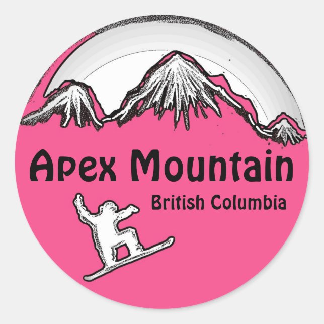 Pegatinas de snowboard rosa de Apex Mountain BC Ca (Anverso)