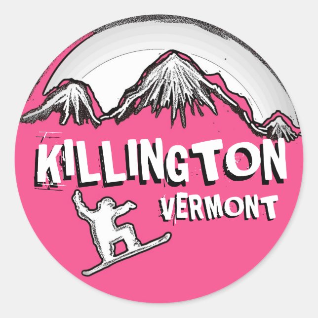 Pegatinas de snowboard rosa de Killington Vermont (Anverso)