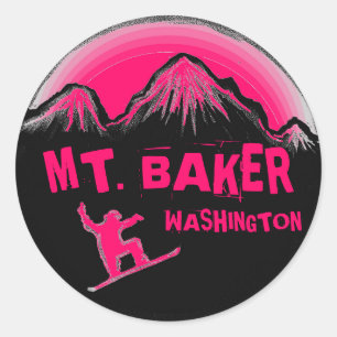 Pegatinas de snowboard rosa de Mt. Baker Washingto