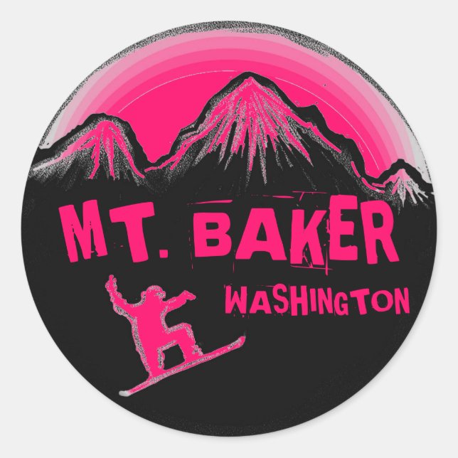 Pegatinas de snowboard rosa de Mt. Baker Washingto (Anverso)