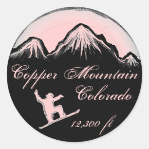 Pegatinas de snowboard rosados de Copper Mountain 