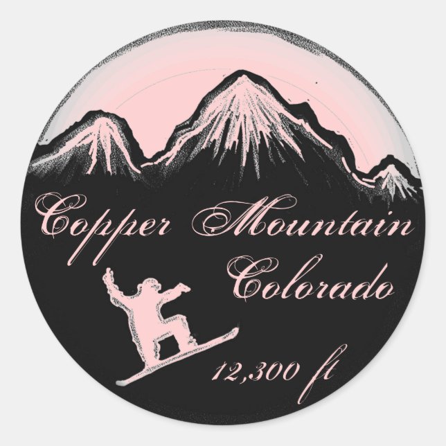 Pegatinas de snowboard rosados de Copper Mountain  (Anverso)