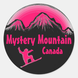 Pegatinas de snowboard rosados de Mystery Mountain