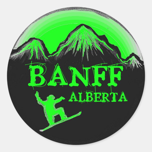 Pegatinas de snowboard verdes de Banff Alberta Can (Anverso)
