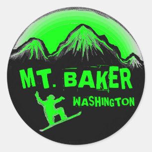 Pegatinas de snowboard verdes de Mt. Baker Washing