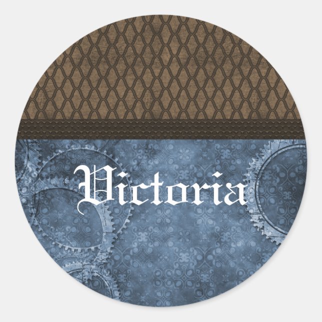 Pegatinas de Steampunk metalizado, azul (Anverso)