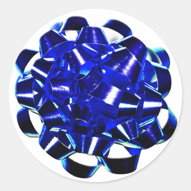 Pegatinas de tarjetas de Navidades Blue Bow (Anverso)