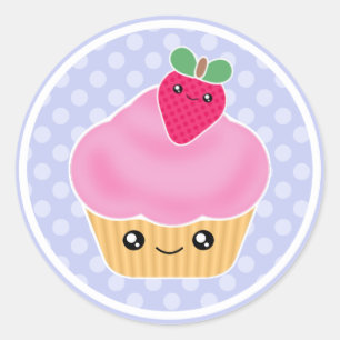 Pegatinas de tarta Kawaii de fresa rosa