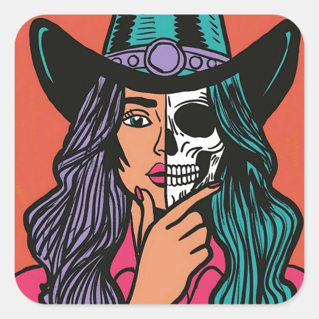 Pegatinas de Temporada Cowgirl Skeleton espeluznan (Anverso)