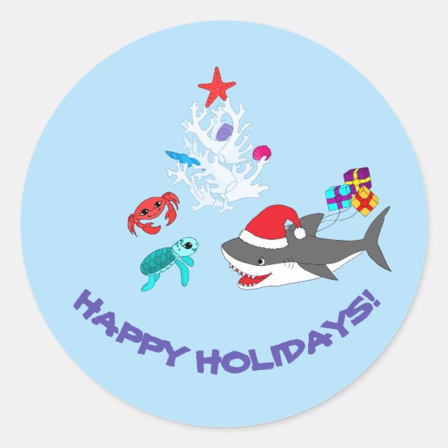 Pegatinas de tiburones navideños (Anverso)