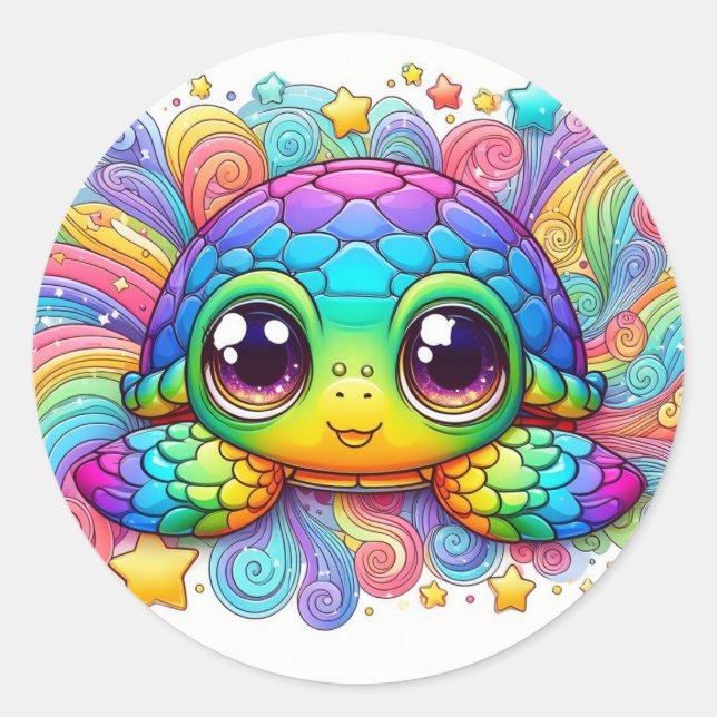 Pegatinas de tortuga de arcoíris felices (Anverso)
