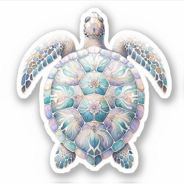 Pegatinas de Tortuga Marina Acuarela (Anverso)