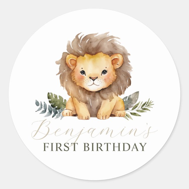 Pegatinas De Un Cumpleaños De Lion Wild (Anverso)
