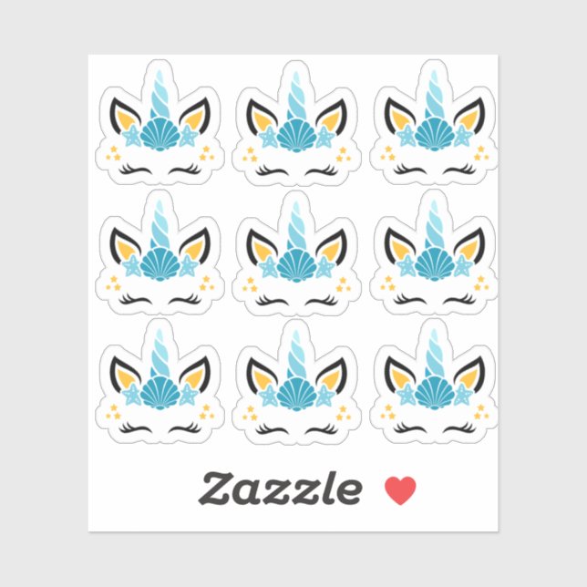 Pegatinas de unicornio de verano de Sirena (Hoja)