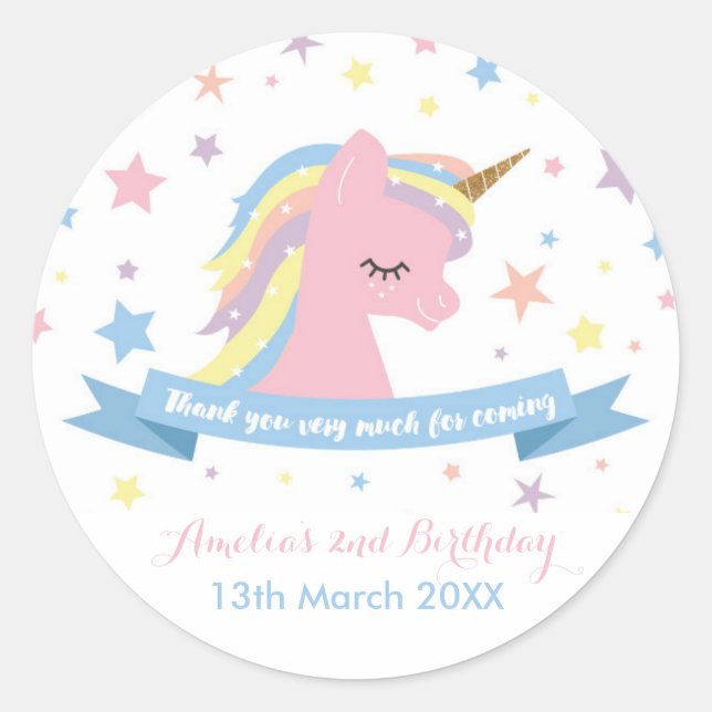 Pegatinas de Unicornio - pegatinas de cumpleaños a (Anverso)