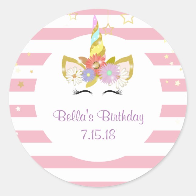 Pegatinas de Unicornio Rosa y Oro (Anverso)