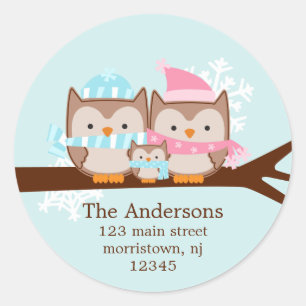 Pegatinas de vacaciones familiares de búhos de inv