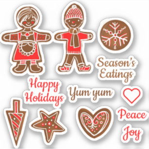 Pegatinas de vacaciones felices con pan de jengibr