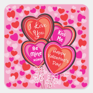 Pegatinas de Valentine Heart Balloons Square
