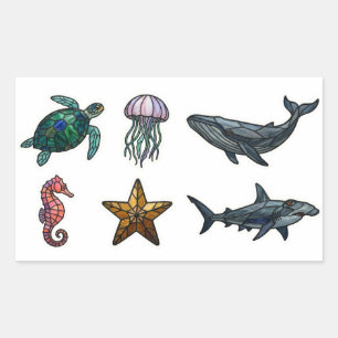 Pegatinas de Vida Oceánica en Vidrio Pintado