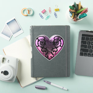 Pegatinas de vinilo de corazón rosa Filigree Goth