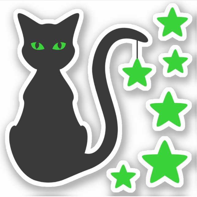 Pegatinas de vinilo de estrellas de gato negro (Anverso)