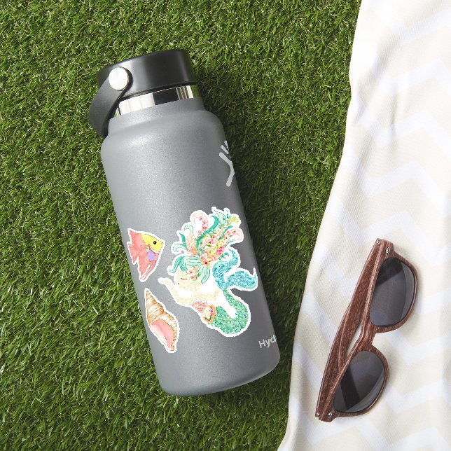 Pegatinas de vinilo de sirena, pez, concha marina (HydroFlask Insitu)