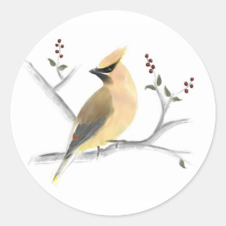 Pegatinas de Waxwing Cedar Watercolor