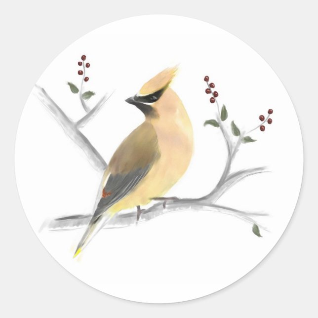 Pegatinas de Waxwing Cedar Watercolor (Anverso)