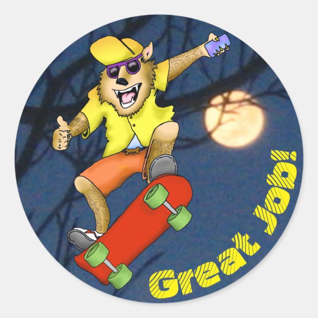 Pegatinas de Werewolf Skateboarder (Anverso)