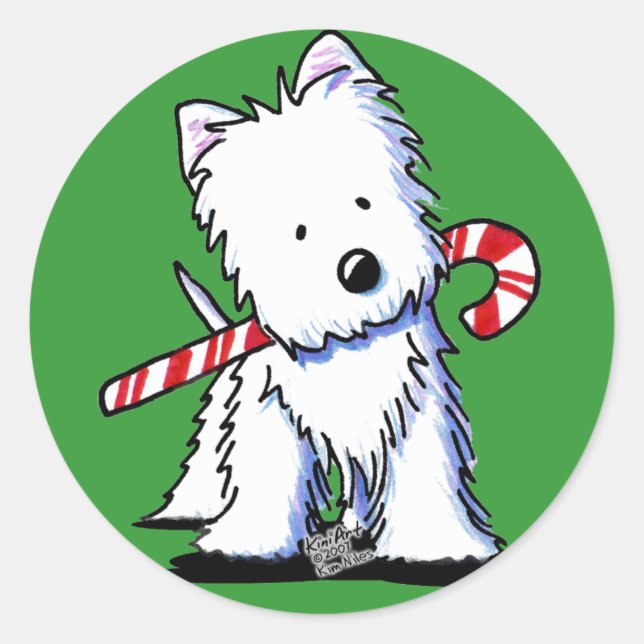 Pegatinas de Westie Candycane Cutie KiniArt (Anverso)