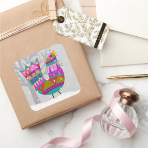 Pegatinas de Winter Bird Redonaron Square